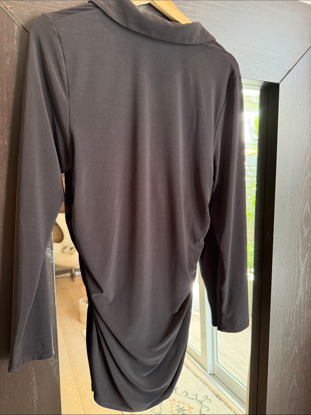 Express Black Ruched Button-Front Tunic - Picture 2 of 2